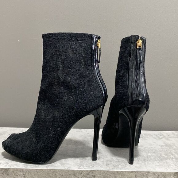 Guess Black Lace Mesh Gorgeous Ankle Boots/Booties Peep Toe Size 7.5 - Picture 7 of 16
